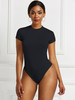 Frauen Body Black Juwel Hals Kurze Ärmeln Sexy Polyester Top