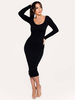 Frauen Bodycon Kleider Black Jewel Ansatz beiläufige lange Hülsen-Bleistift-Kleid Street Wear