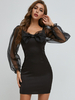 Frauen Bodycon Kleider Black Square Neck Bohemian Langarm Bleistiftkleid