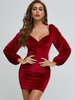 Frauen Bodycon Kleider Burgund Langarm Böhmische Square Neck Sexy Etuikleid