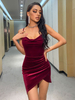 Frauen Bodycon Kleider Burgund Ärmellose Träger Hals Split Front Sexy Etuikleid