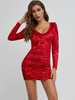 Frauen Bodycon Kleider Burgund Square Neck Bohemian Langarm Bleistiftkleid
