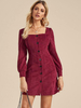 Frauen Bodycon Kleider Burgund Square Neck Retro Langarm Polyester Vintage Bleistiftkleid