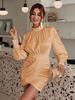 Frauen Bodycon Kleider Champagner Layered Casual Langarm Bleistiftkleid
