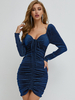 Frauen Bodycon Kleider Deep Blue Square Neck Böhmische Langarm Bleistiftkleid