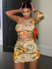 Frauen Bodycon Kleider Gelb Eine Schulter Schnüren Cabrio Langarm Sexy Bleistiftkleid