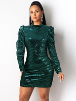 Frauen Bodycon Kleider Hunter Green Langarm Stehkragen Etuikleid Sexy Midi Kleid