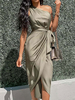 Frauen Bodycon Kleider Hunter Green One-Shoulder Schnür Asymmetrisches ärmelloses Bleistiftkleid