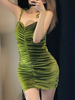 Frauen Bodycon Kleider Olive Kordelzug Sexy Ärmelloses Bleistiftkleid Sexy Slip Kleid