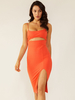 Frauen Bodycon Kleider Orange Ärmelloses Polyester Bleistiftkleid Sexy Midi Kleid