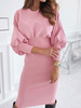 Frauen Bodycon Kleider Pink Jewel Neck Casual Langarm Bleistiftkleid