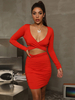 Frauen Bodycon Kleider Red V-Ausschnitt Sexy lange Ärmel Enges Kleid