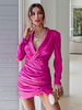 Frauen Bodycon Kleider Rose Turndown Kragen Lässig Langarm Kurzes Bleistiftkleid