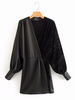 Frauen Bodycon Kleider Schwarz Langarm Sexy V-Ausschnitt Etuikleid Midi Kleid