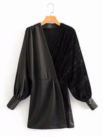 Frauen Bodycon Kleider Schwarz Langarm Sexy V-Ausschnitt Etuikleid Midi Kleid