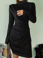 Frauen Bodycon Kleider Schwarz Langarm Slim Fit Kleid Sexy Midi Kleid