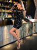Frauen Bodycon Kleider Schwarz Langarm Spitze Jewel Neck Bodycon Fit Kleid Sexy Midi Kleid