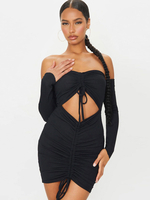 Frauen Bodycon Kleider Schwarz Lange Ärmel Schnüren Sexy Trägerloser Hals Polyester Sexy Etuikleid