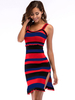 Frauen Bodycon Kleider Streifen Deep Blue Straps Hals Rüschen Casual Ärmelloses Sexy Bleistiftkleid