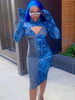 Frauen Bodycon Kleider Two Tone Blue High Collar Schnürung Layered Long Sleeves Pencil Dress