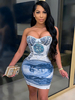 Frauen Bodycon Kleider Weiß Blau Trägerlos Offene Schulter Ärmelloses Casual Bleistiftkleid
