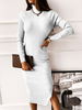 Frauen Bodycon Kleider Weiß High Collar Rückenfrei Sexy Langarm Acryl Bleistiftkleid
