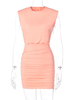 Frauen Bodyconkleider Rosa Ärmelloses Juwel Hals Sexy Midi Kleid