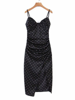 Frauen Bodyconkleider schwarz Tupfen Schwarze Tölperne Sleeveless Sexy Riemen Hals Fit Kleid