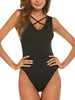 Frauen Bodysuit V-Ausschnitt Kreuz vorne und hinten Sexy Badeanzug