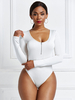 Frauen Bodysuit weiße lange Ärmel Reißverschluss Polyester Sommer Sexy Top