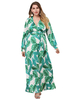 Frauen Bohemian Kleider mit Blumenmustern Grün Polyester V-Ausschnitt Plus Size Kleidung