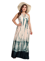 Frauen Bohemian Kleider plus Größe Kleidung Blumendruck Backless Grün Polyester V-Ausschnitt Maxikleid
