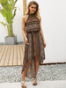 Frauen Boho Kleid Kaffee Braun Ärmellos bedruckt Viskose Long Beach Kleid Maxikleid