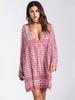 Frauen Boho Kleid Langarm Bedruckte Viskose PolyesterKurzes Strandkleid Midikleid