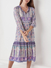 Frauen Boho Kleid Ärmeln Blumendruck Tasten Sommerkleid