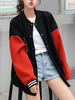 Frauen Bomber Jacken Black Jewel Neck Langarm Baumwolle Short Jacket