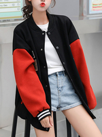 Frauen Bomber Jacken Black Jewel Neck Langarm Baumwolle Short Jacket