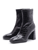 Frauen Booties Square Tehe Chunky Ferse Lackleder Schwarze Knöchelstiefel