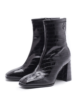 Frauen Booties Square Tehe Chunky Ferse Lackleder Schwarze Knöchelstiefel