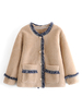Frauen Brown Jacke Jewel Neck Fringe Langarm Wintermantel