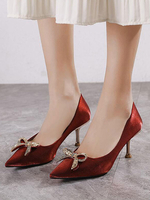 Frauen Burgund Kitten Heels Pointed Toe Mid-Low Heel Strass Pumps