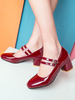 Frauen Burgund Mid Low Heels Runde Zehen Chunky Heel Fantastic Pumps Heels