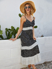 Frauen Cami Maxikleider Schwarz Ärmelloser Blumendruck Jewel Neck Summer Backless Cotton Long Dress