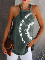 Frauen Cami Top dunkelgrüne Träger Neck Tie Dye Casual Polyester Camis