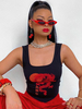 Frauen Camisole Black Square Neck Ärmelloses Hip Hop Cami Polyester Gothic Top