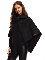Frauen Cape Coat Half Sleeve Umlegekragen Reißverschluss übergroßen Poncho Coat