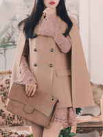 Frauen Cape Peacoat Stehkragen Khaki Mantel Langarm Poncho Coat