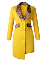 Frauen Casual Blazer Gelb Turndown Kragen Langarm Knöpfe Asymmetrischer Mantel
