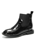 Frauen Chelsea Boots Schwarz Patent PU-runde Zehe Steinmuster-Stiefeletten