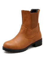 Frauen Chelsea-Stiefel Coffee Brown PU Round Toe Chunky Heel 1.2 "Booties